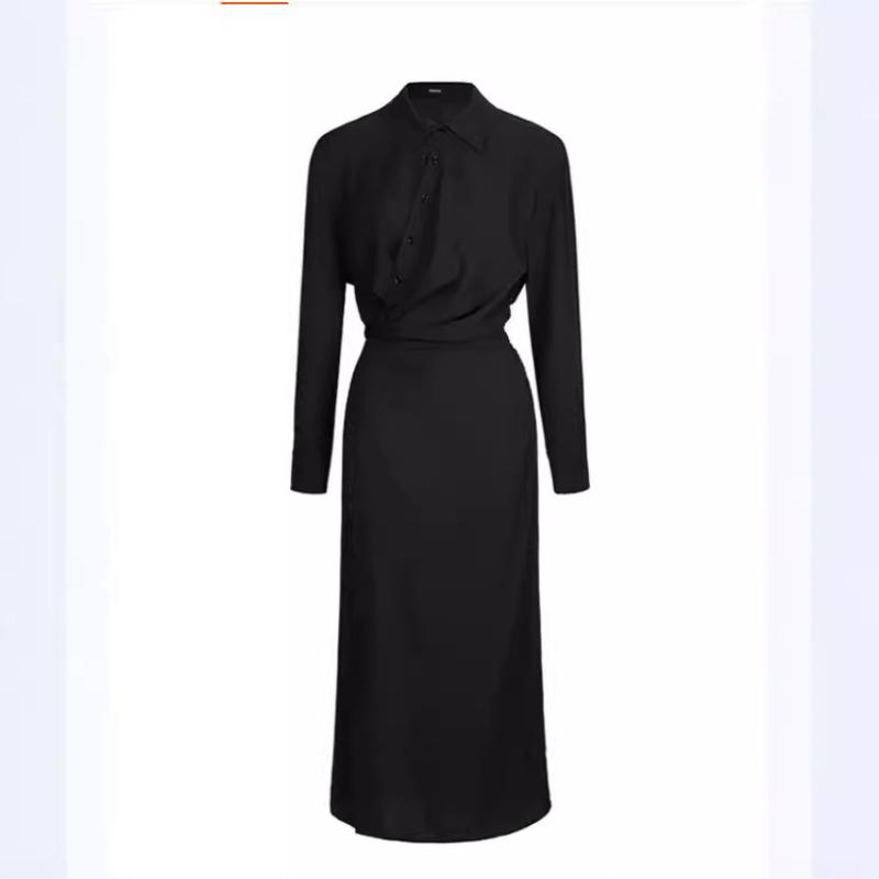 La robe satinée émeraude col chemise | Robes Robes Femme