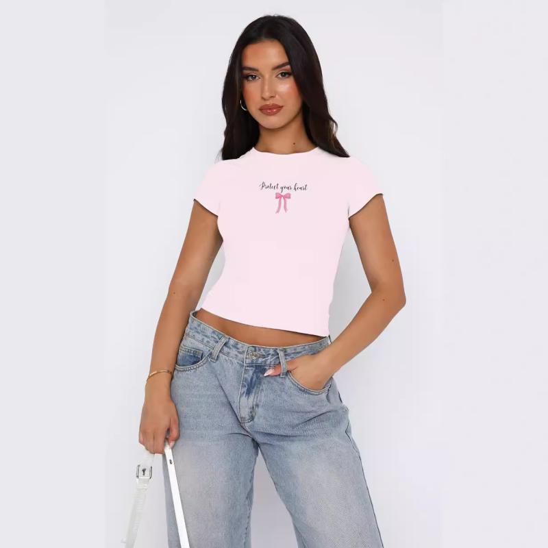 Le t-shirt col rond minimanches imprimé Coupe très ajustée | T-shirts T-shirts Femme